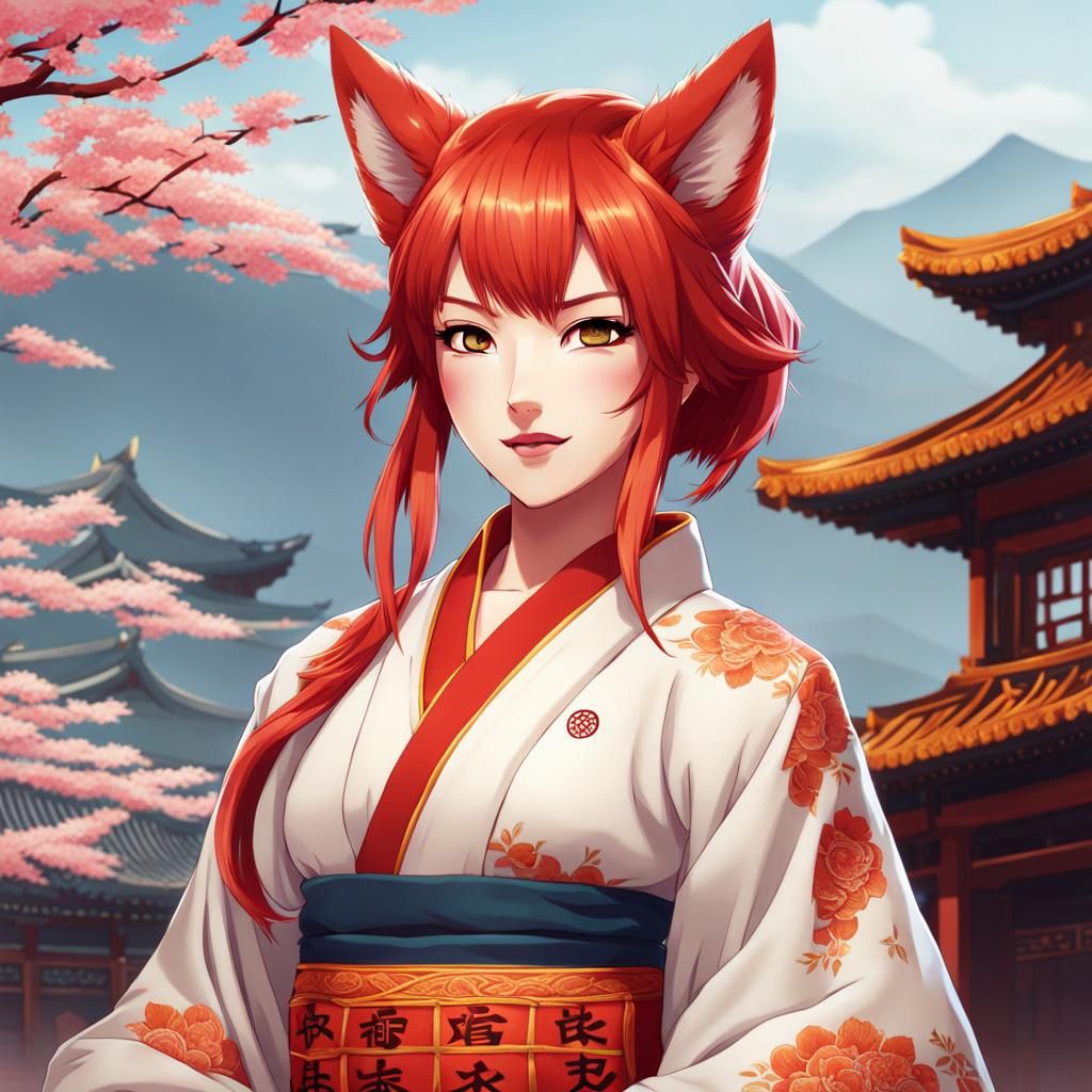 Tomboy Kitsune Girl in Chinese Robe
