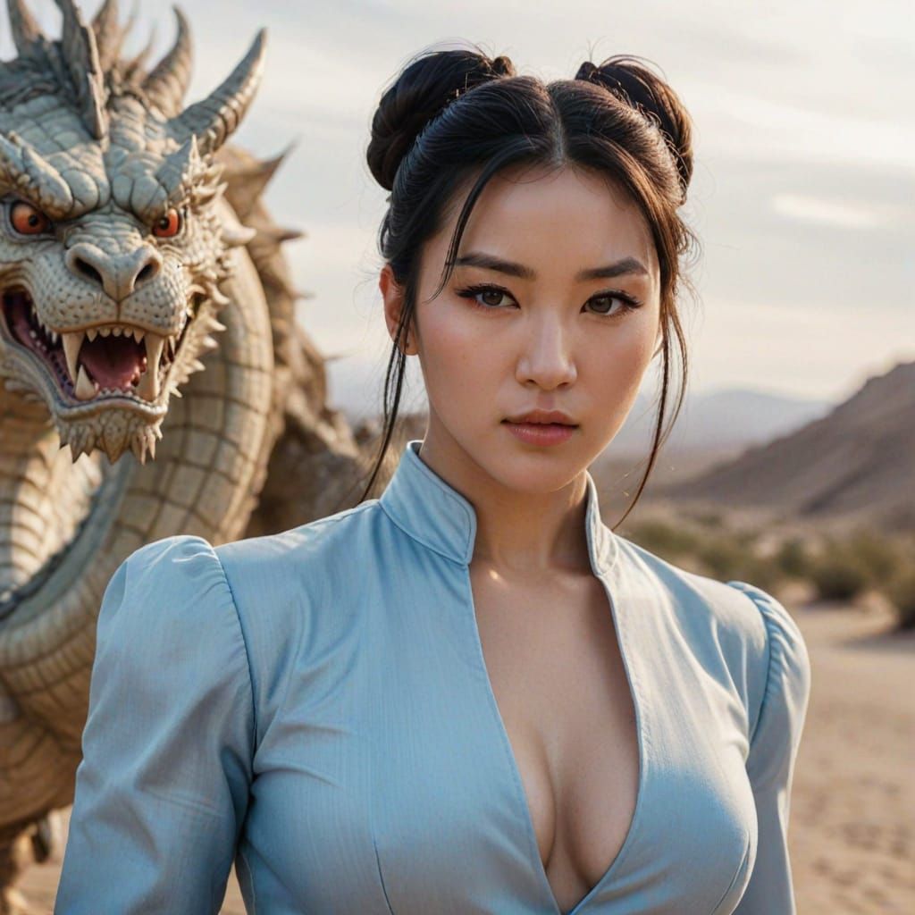 Chun-Li and Dragon in Sensual Desert Photography