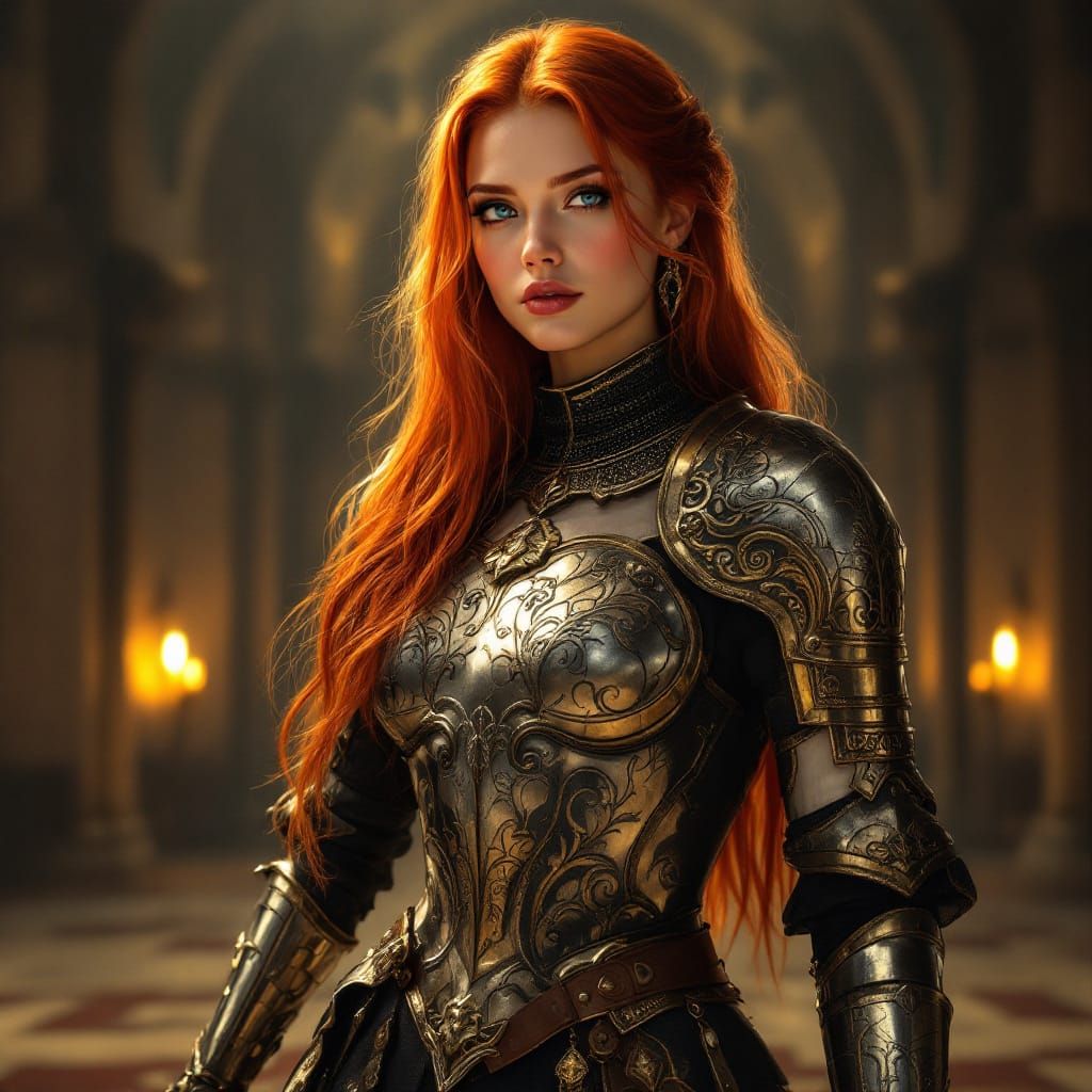 Redhead Knight in Art Nouveau Style