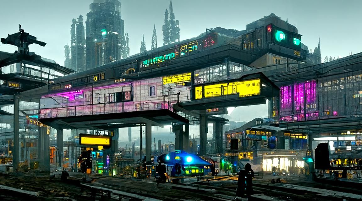 Cyberpunk Train Station at Night