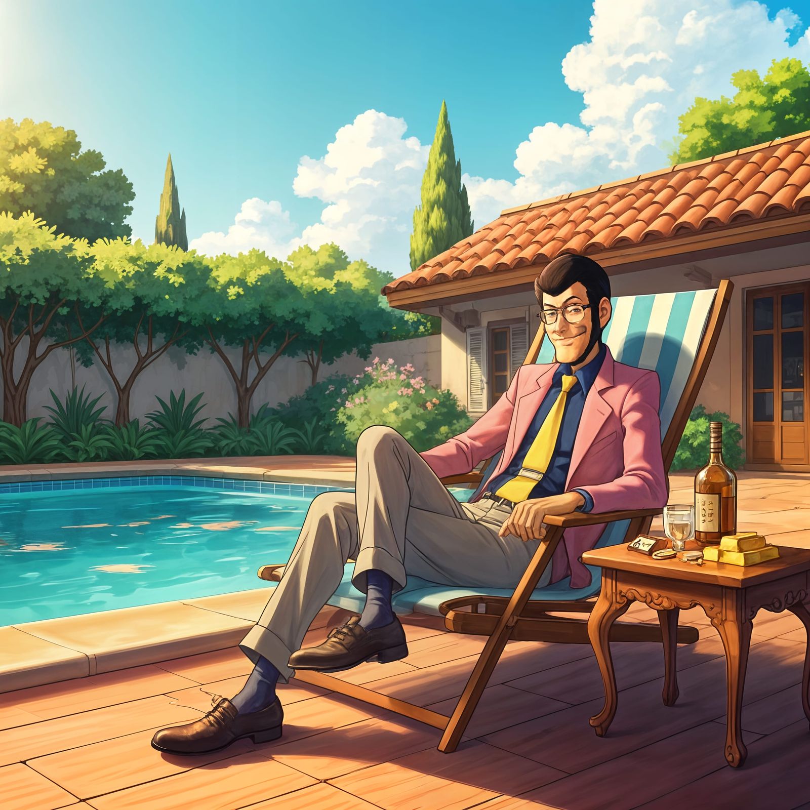 Aged Arsène Lupin III Smiles in Retirement Bliss