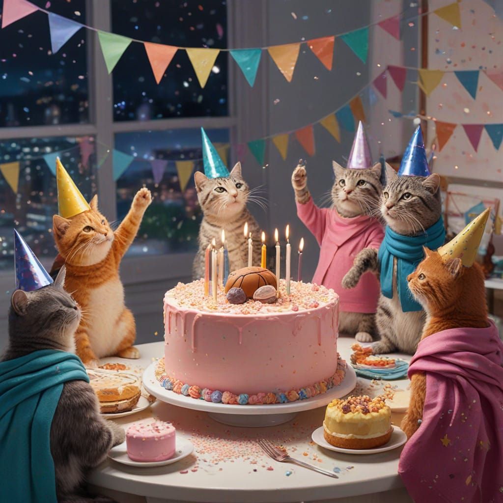 Festive Cats Celebrate Super Bowl with Sparkly Cake and Conf...