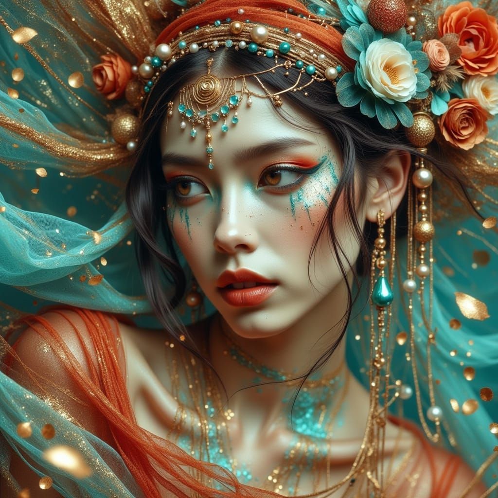 Enchanted Wind Dancer Portrait with Flowing Ribbons