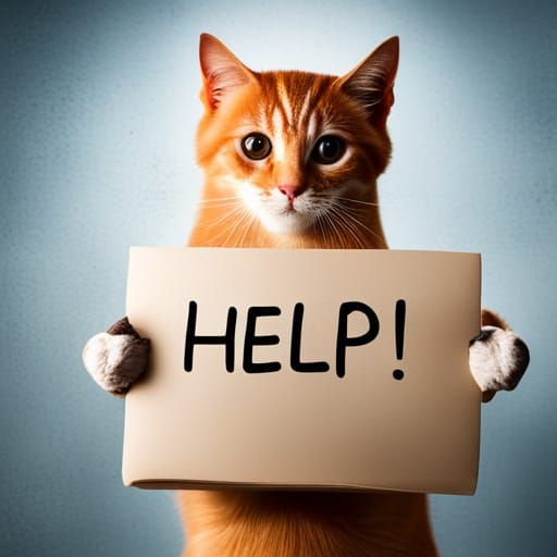 Cat Holding Sign: 'HELP WANTED'