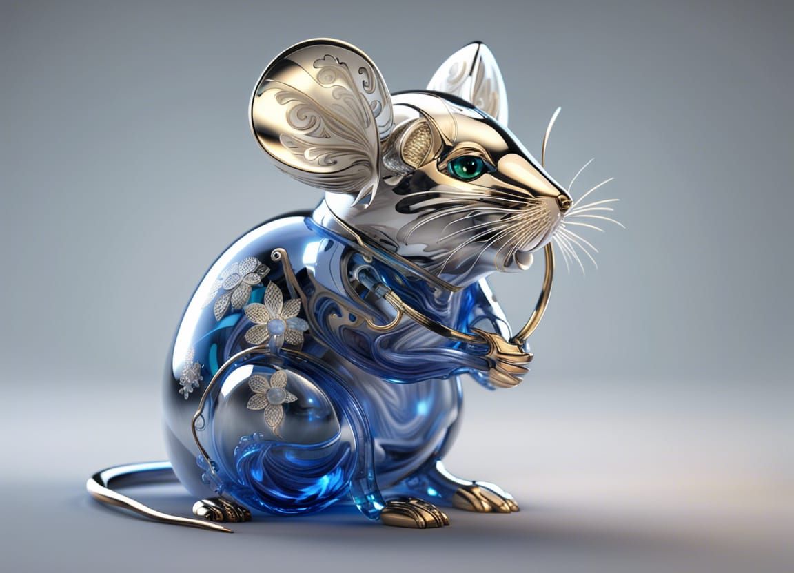 Blown Glass Mouse Angel in Expressionist Style