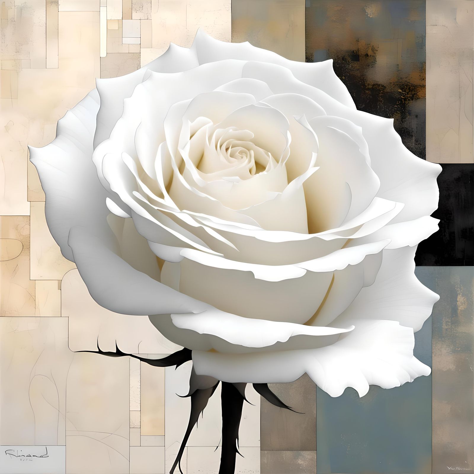 Minimalist White Rose Illustration in Surreal Style