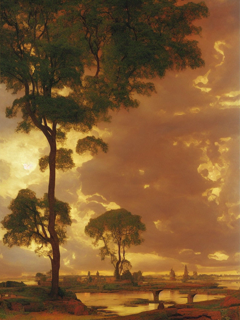 Mystical Neon River Landscape in a Maximalist Chaotic Stormy...