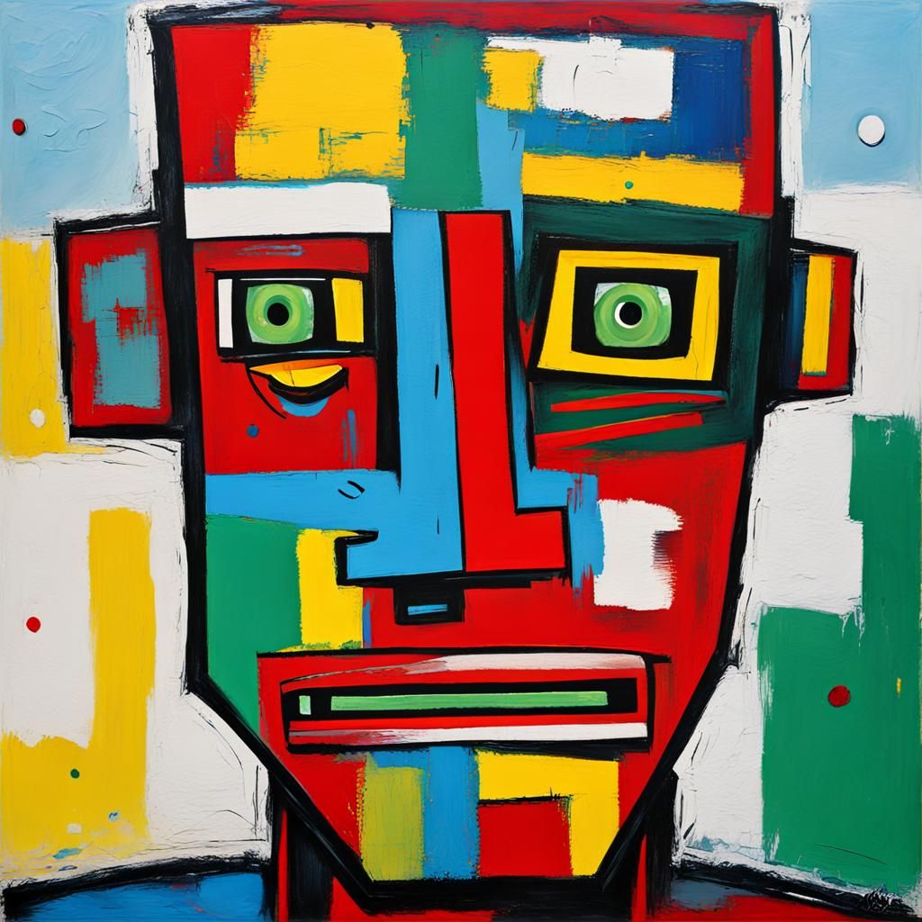 Cyborg Robot Man in Basquiat Pop Art Style