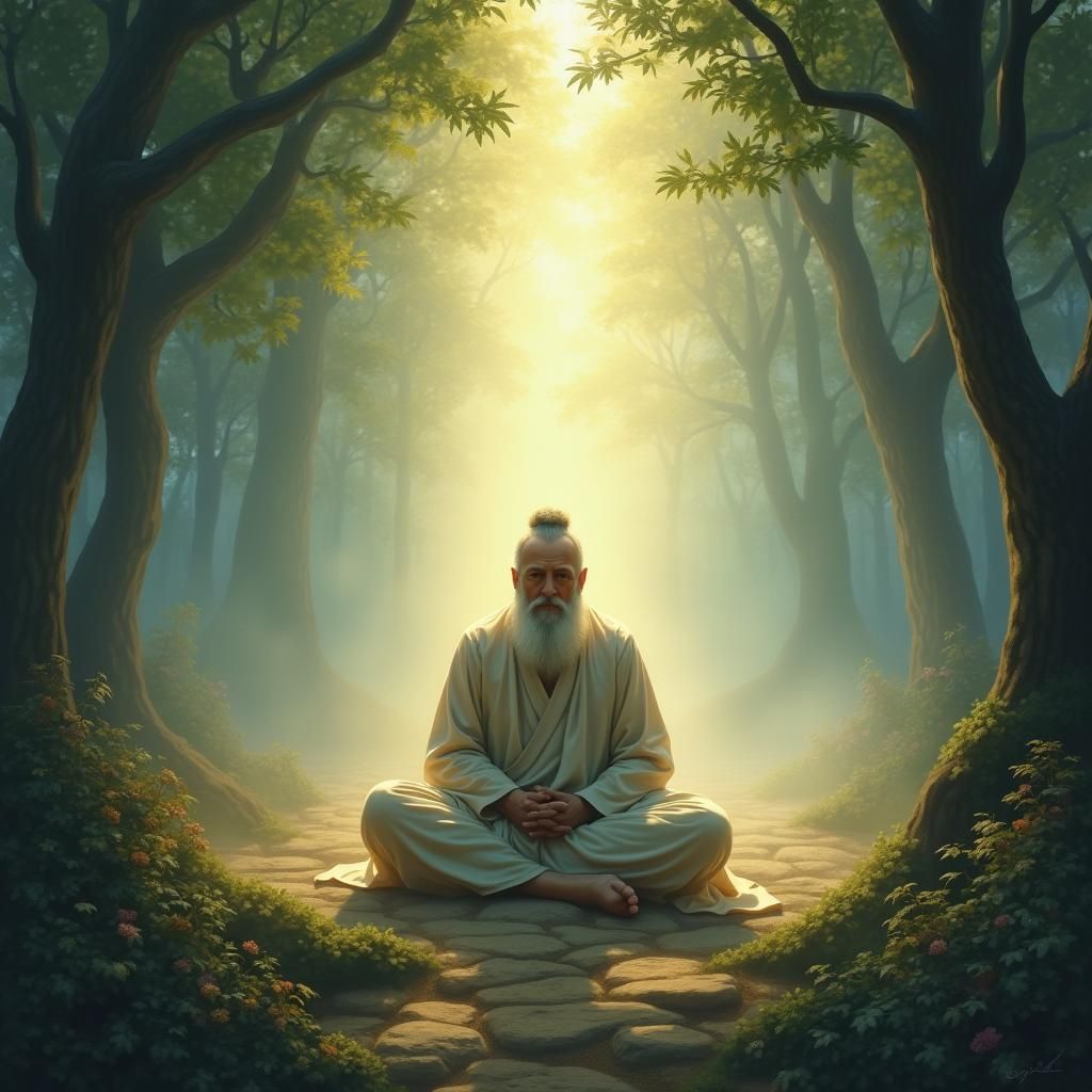 Ethereal Master in Fantasy Landscape as Painterly Art