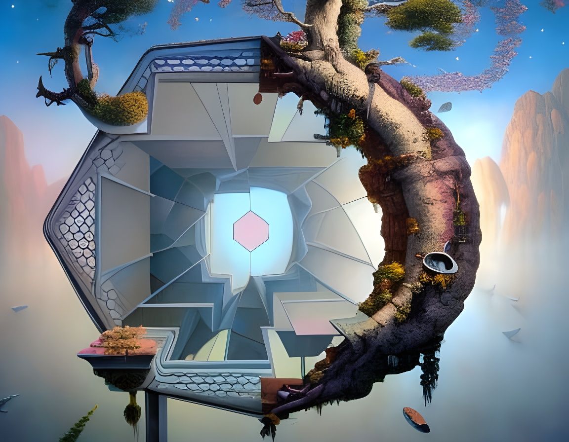 Intergalactic Bonsai Crystal Bridges in Ethereal Style