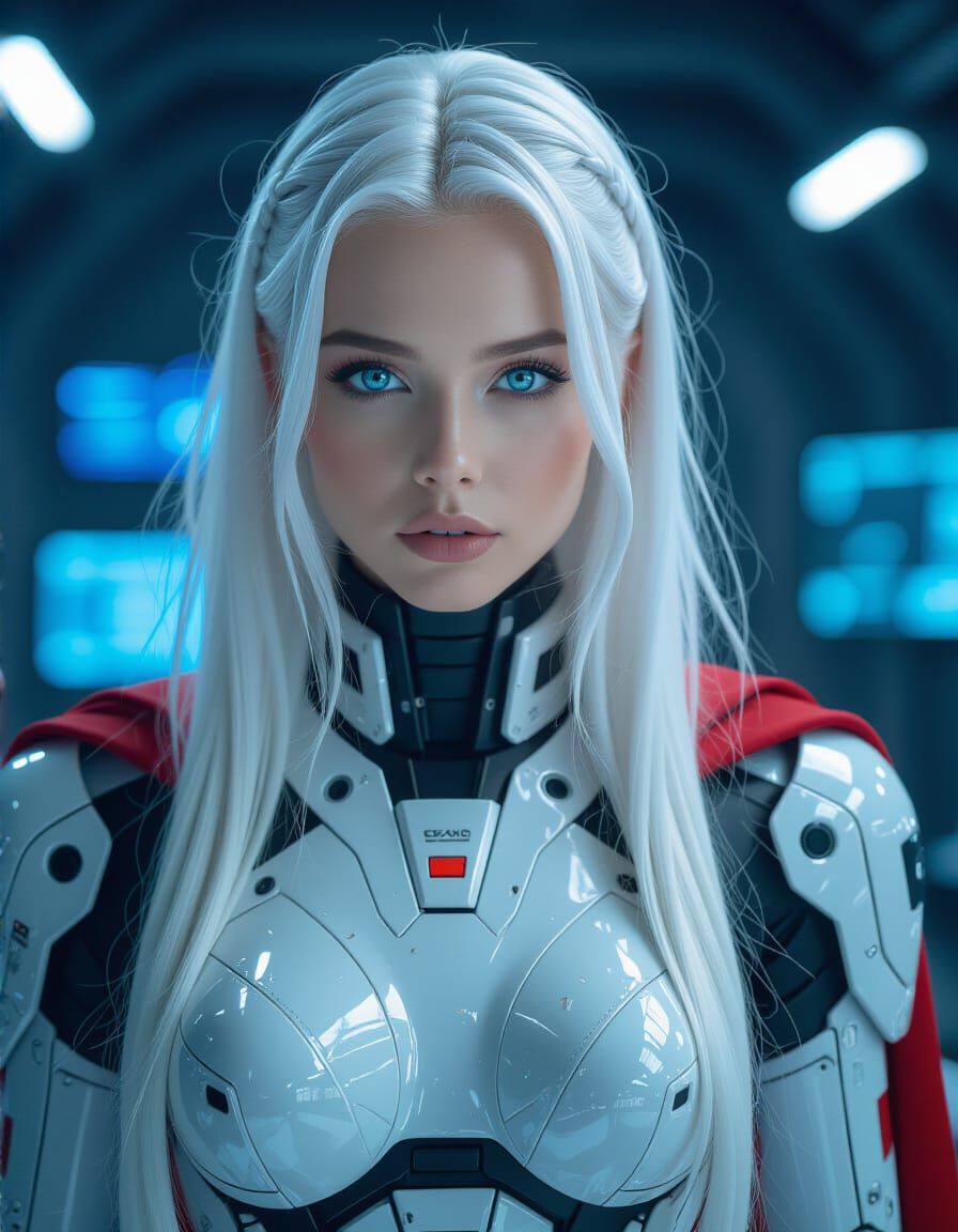 Cyberpunk Cyborg Portrait with Red Cape