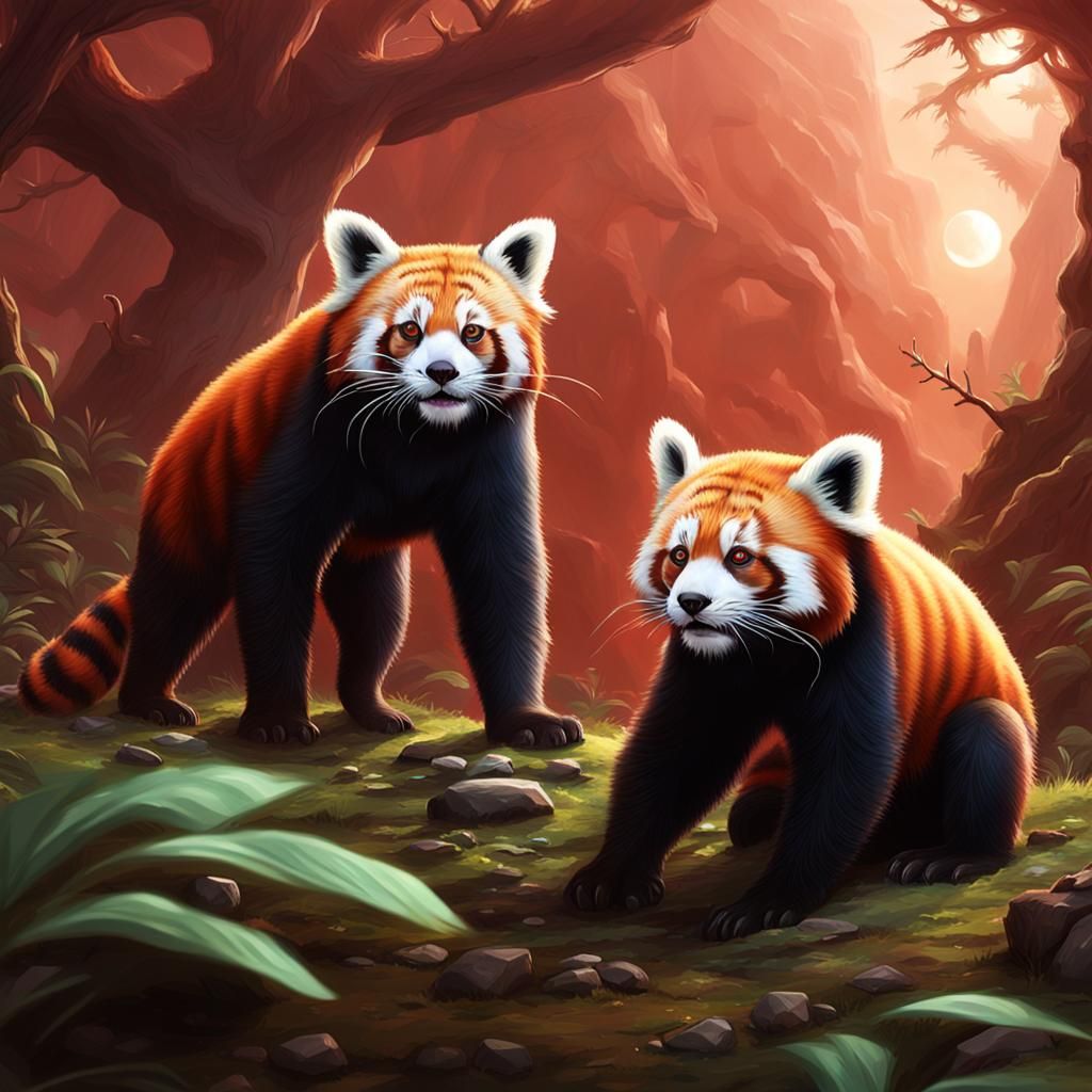 Exoplanet with Red Panda Tiger Alien Lifeforms