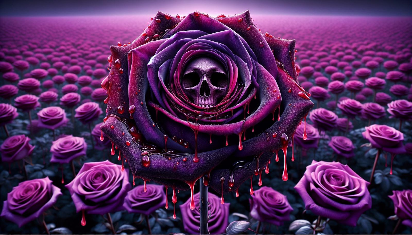 Purple Rose with Skull in Hyperrealistic Style