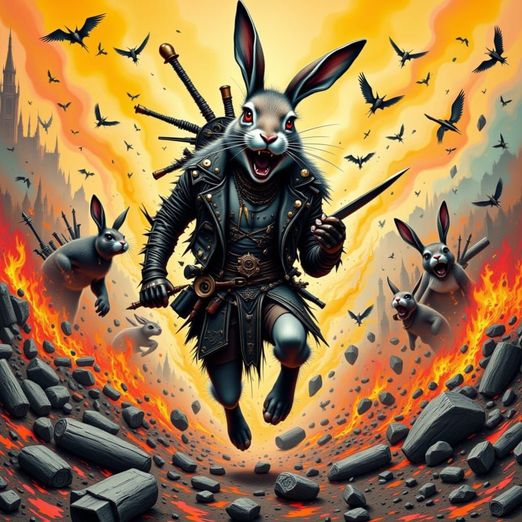 Punk Bunny Warrior Charging into Battle
