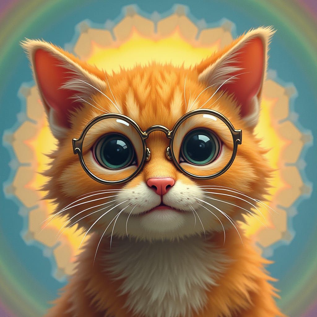 Psychedelic Cat with Round Glasses