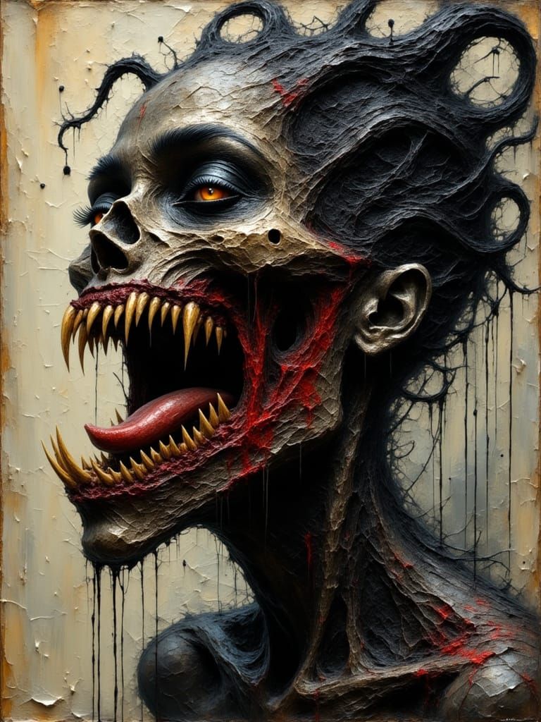 Horrific Demon Portrait in Dark Biomechanical Style