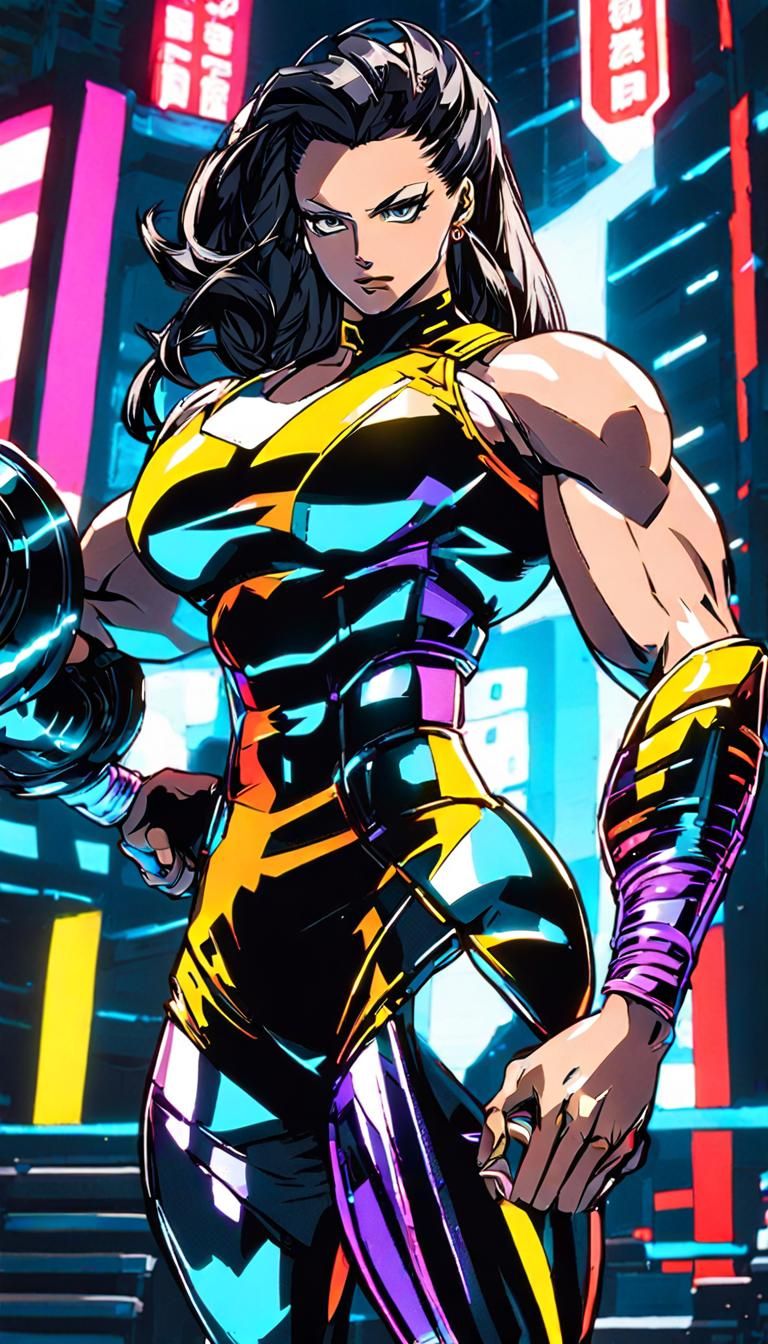 Ultra Detailed Anime Style Full Body Portrait of Female Bodybuilder Camila Cassia as battle arena toshidan Video Game ch...