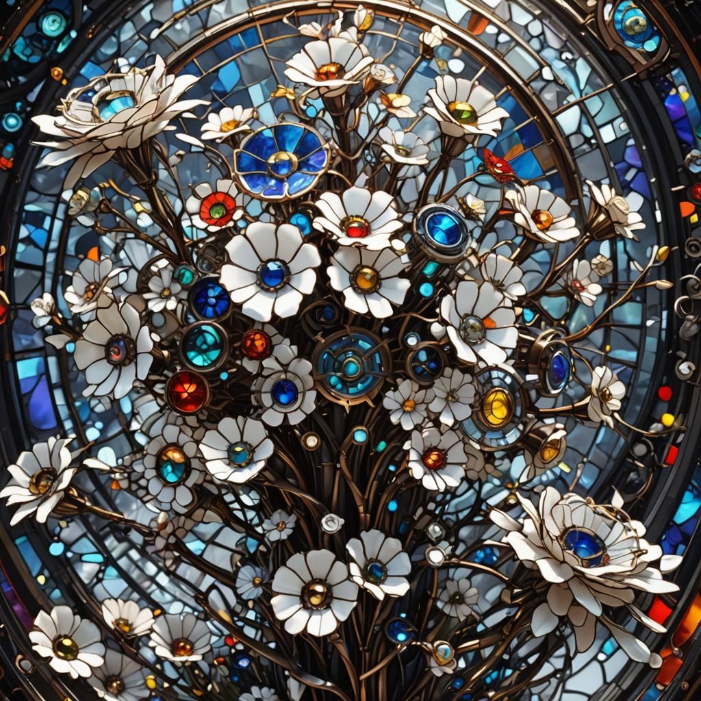 Sci-Fi Stained Glass Bouquet with Mech Details