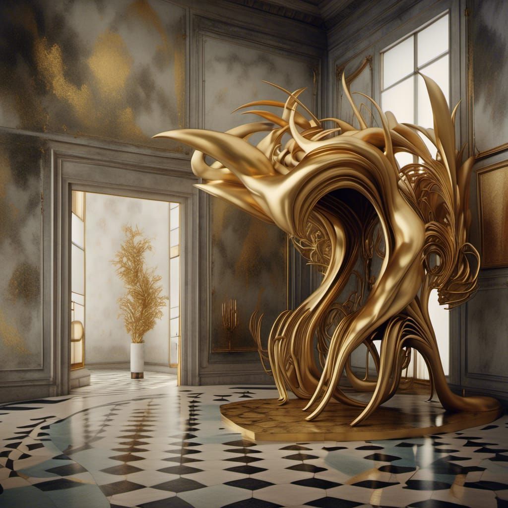 Golden Abstract Cycles: Hyperrealistic Matte Painting