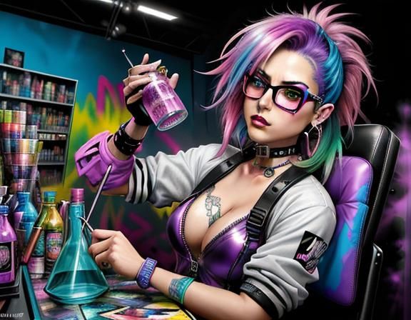 Psychedelic Punk Chemist in Digital Art Style