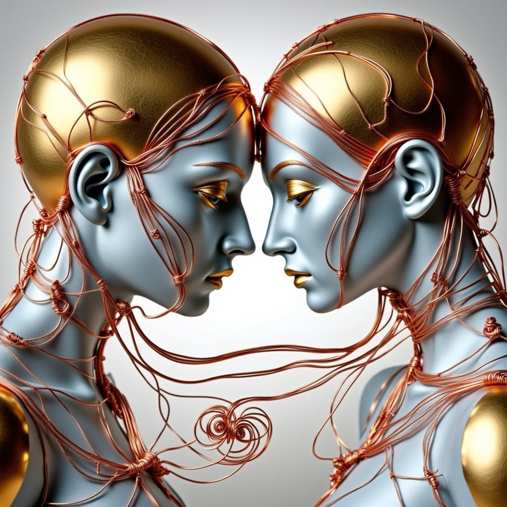 Intricate Wire-Wrapped Sculpture in Metallic Threads