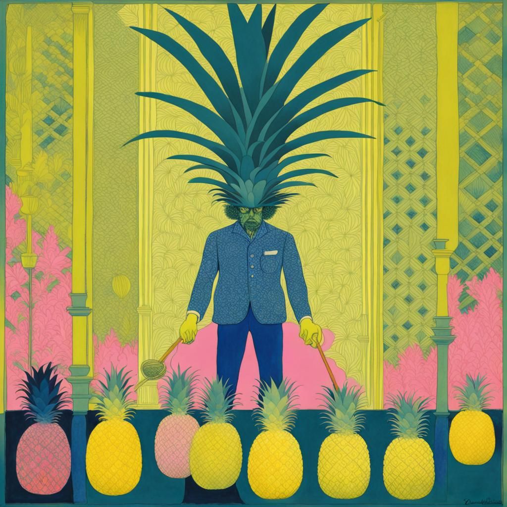 Psychedelic Pineapple Gardener in Art Nouveau Style
