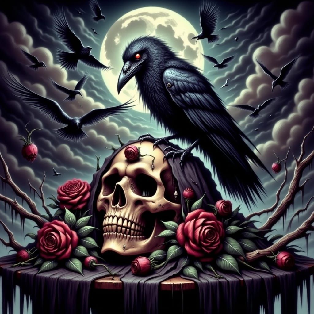 Raven and Skull in Dark Fantasy Style