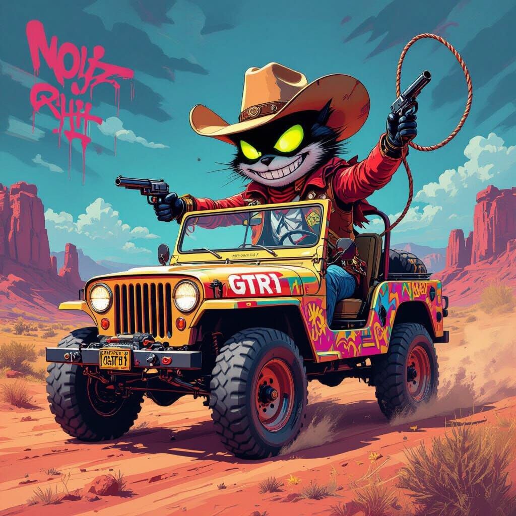 Mojo Jojo Drives Army Jeep in Psychedelic Style