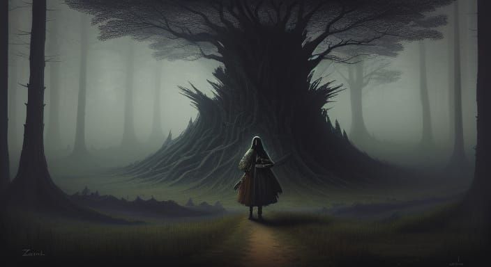 Mysterious Indian Girl in Misty Forest
