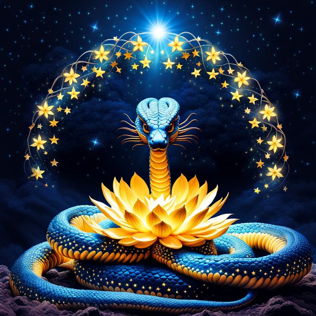 Starry Naga Coiled Around Ethereal Flower
