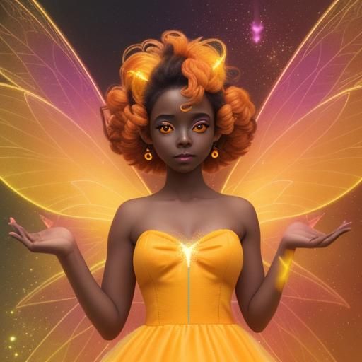 Synthwave Fairy with Yellow Dress and Fairy Dust