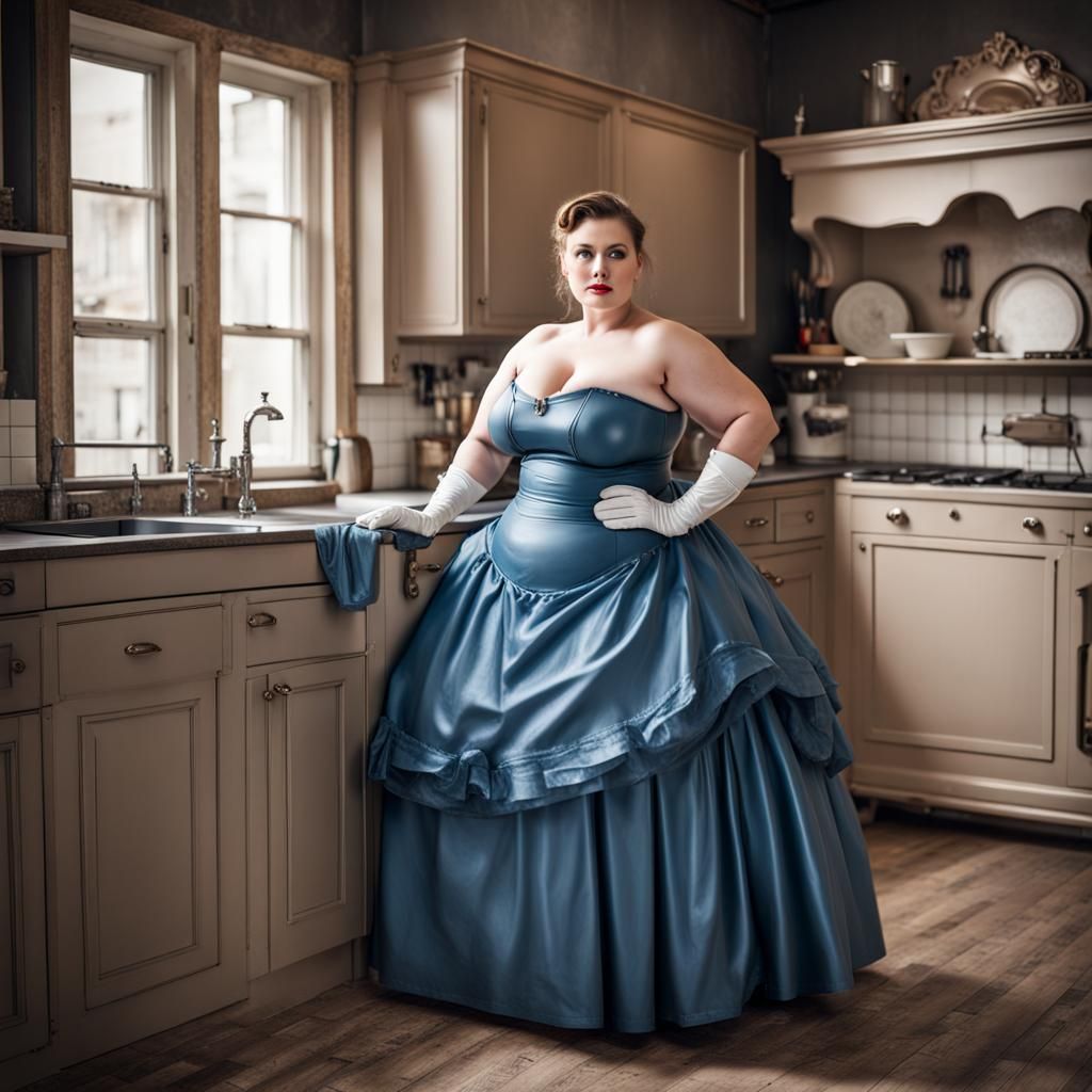 Woman in Rubber Gown, Antique Ballroom Style