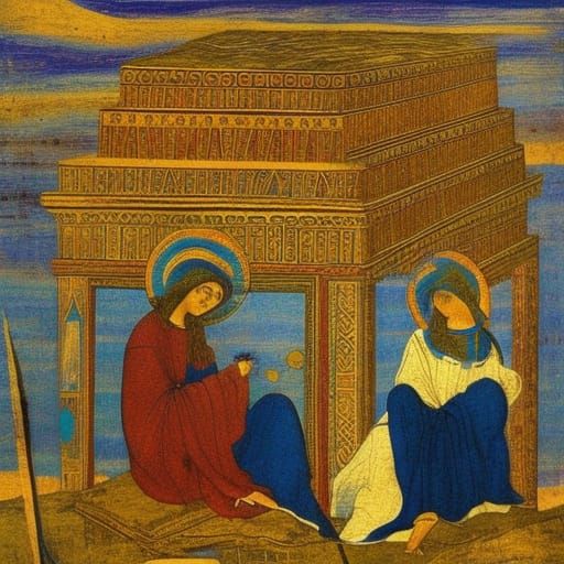 Surreal Rainbow Sky with Grasshopper, in Icon Painting Style