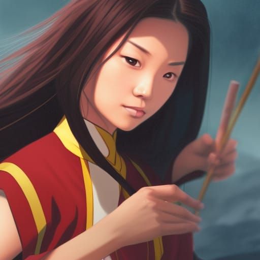 Asian Woman with Elemental Powers: Hyperrealistic Portrait
