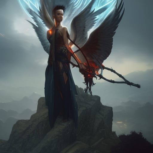 Epic Dark Angel with Black Wings
