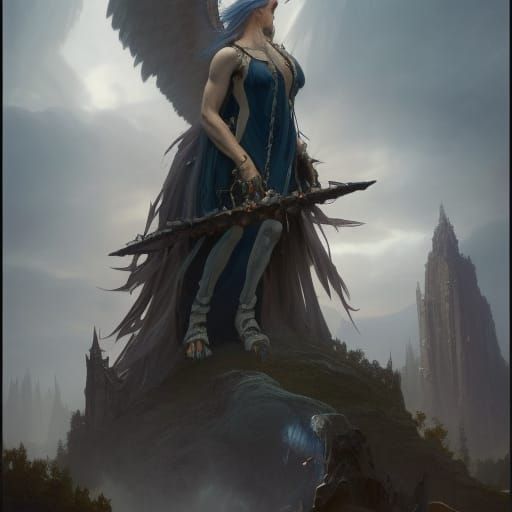 Dark Angel with Black Wings: Fantasy Concept Art