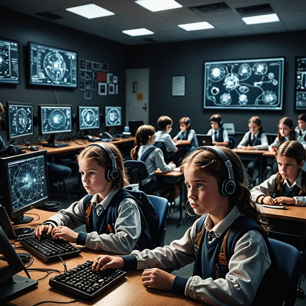 Classroom of Students Learning About AI in Photo-Realism