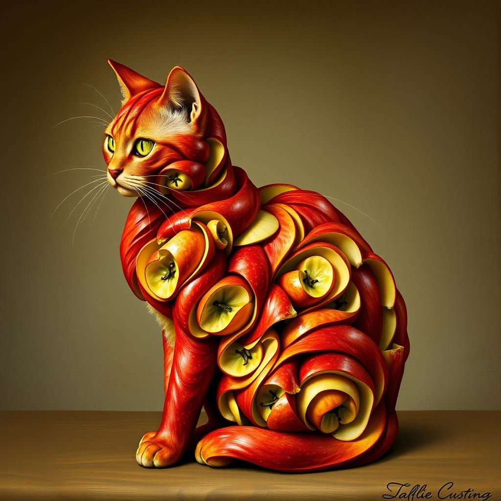 Whimsical Feline Still Life in Vibrant Autumn Hues