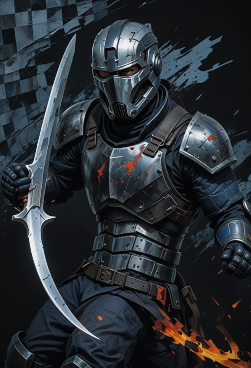 Abstract Melee Strike with Checkered Pattern