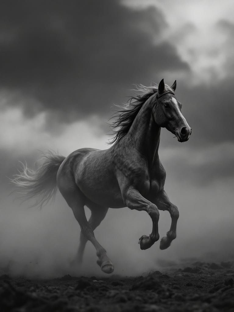 Majestic Horse Galloping in Post-Apocalyptic Stillness