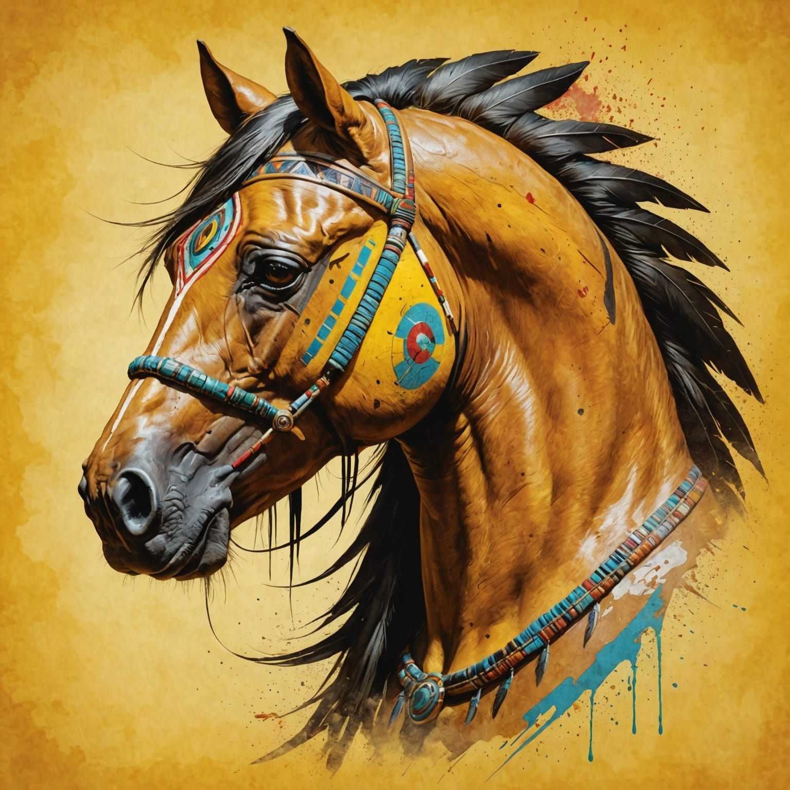 Hyperrealistic Horse Head with American Indian Design