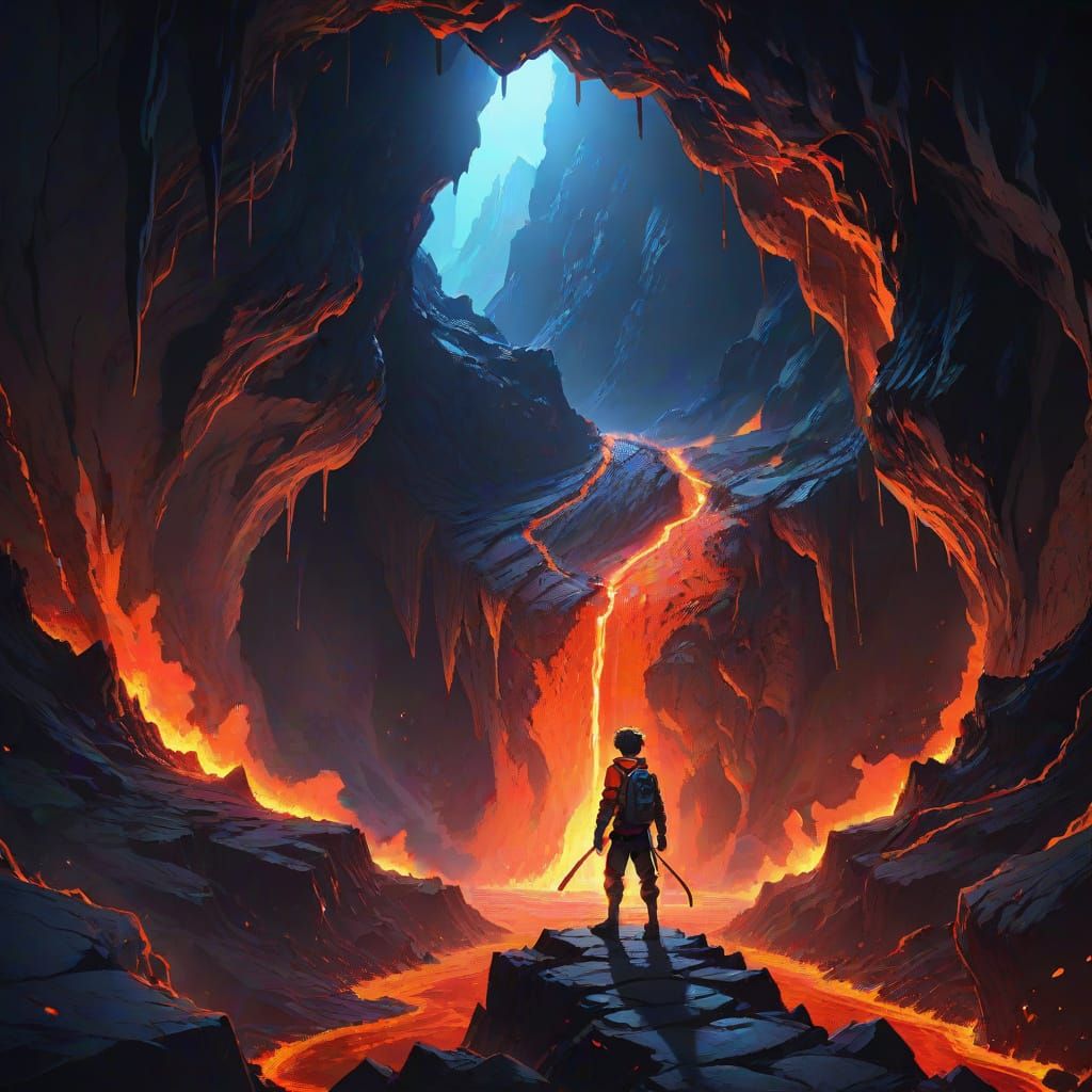 Volcano Cave Ravine: Anime Style Lava Scenery