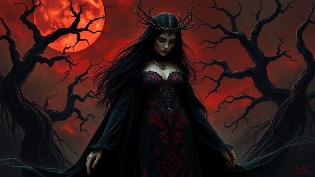 Lilith, Queen of Darkness in Gothic Fantasy Style