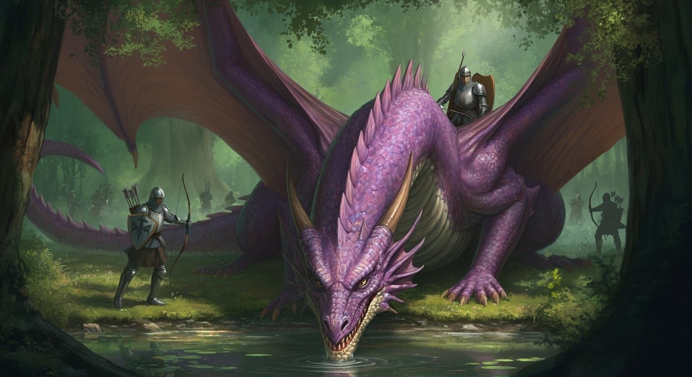 Majestic Purple Dragon in Forest Ambush