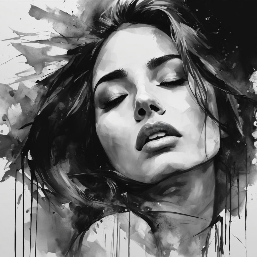 Hauntingly Expressive Female Portrait in Ink and Coal