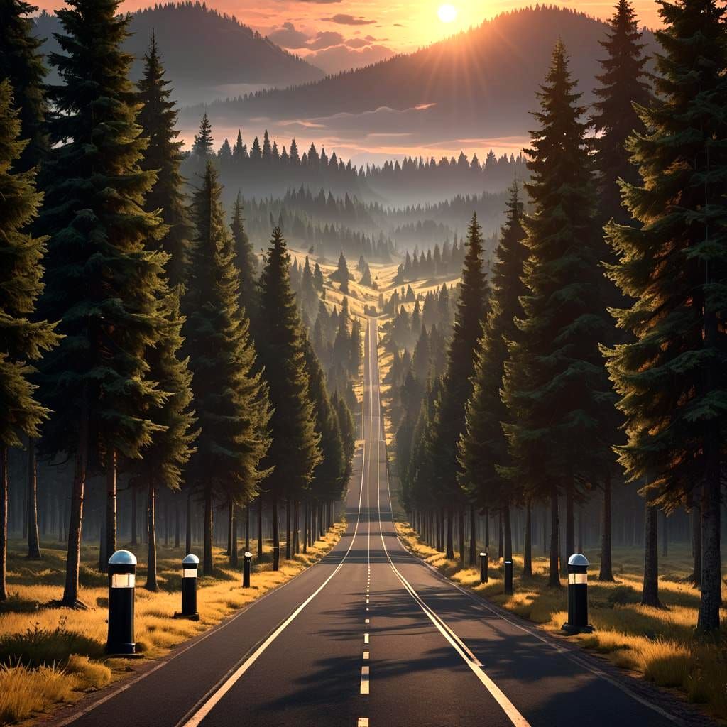 Countryside Road at Sunset: A Dark Fantasy Concept
