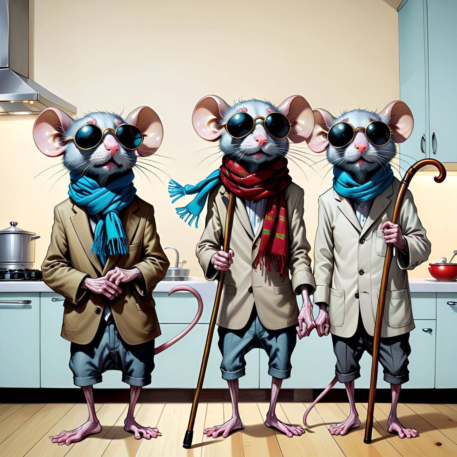 Blinky, Noodle, and Tiberius, the Three Blind Mice