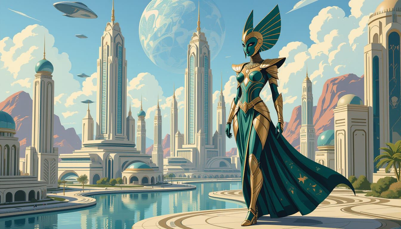 Art Deco Warrior on Futuristic Alien World