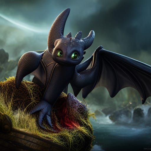 Detailed Matte Painting of Toothless in Deep Color