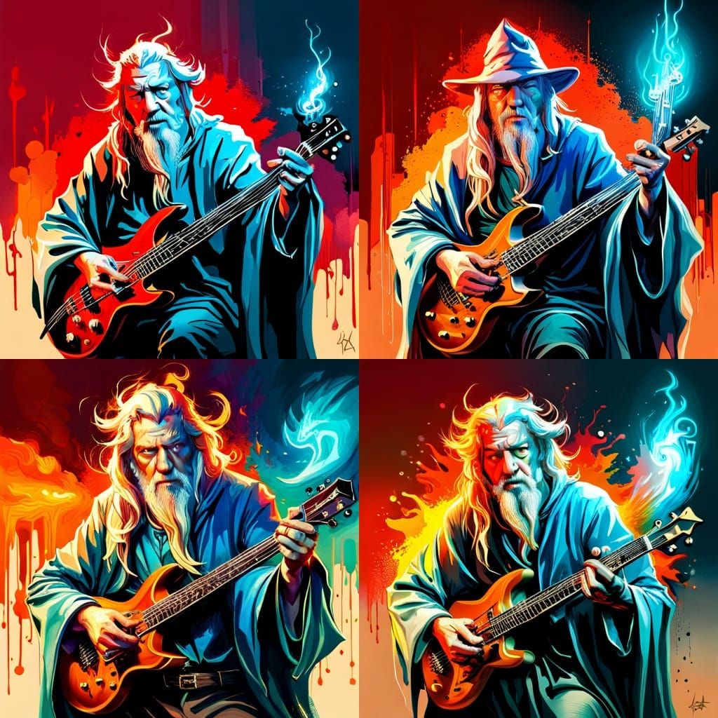 Gandalf Rocks Out: Electric Guitar Wizard Portrait